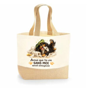 Sac Cabas "Avoue" Cavalier King Charles Noir et Feu