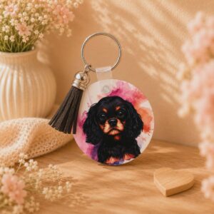 Porte clés "Cavalier King Charles Noir et Feu"