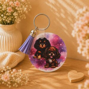 Porte clés "Cavalier King Charles Noir et feu et Ruby"