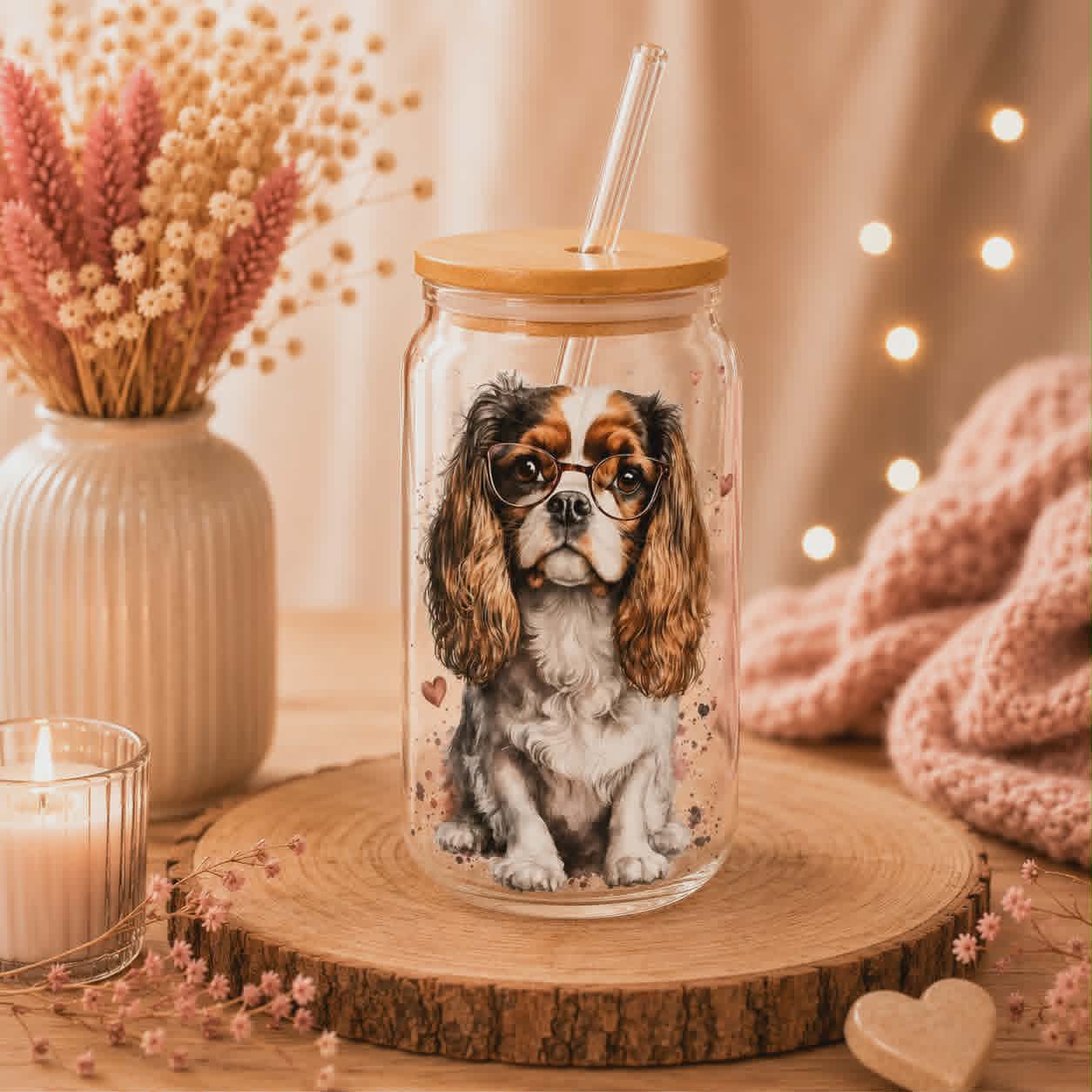 Verre Canette "Cavalier King Charles Tricolore à lunette"