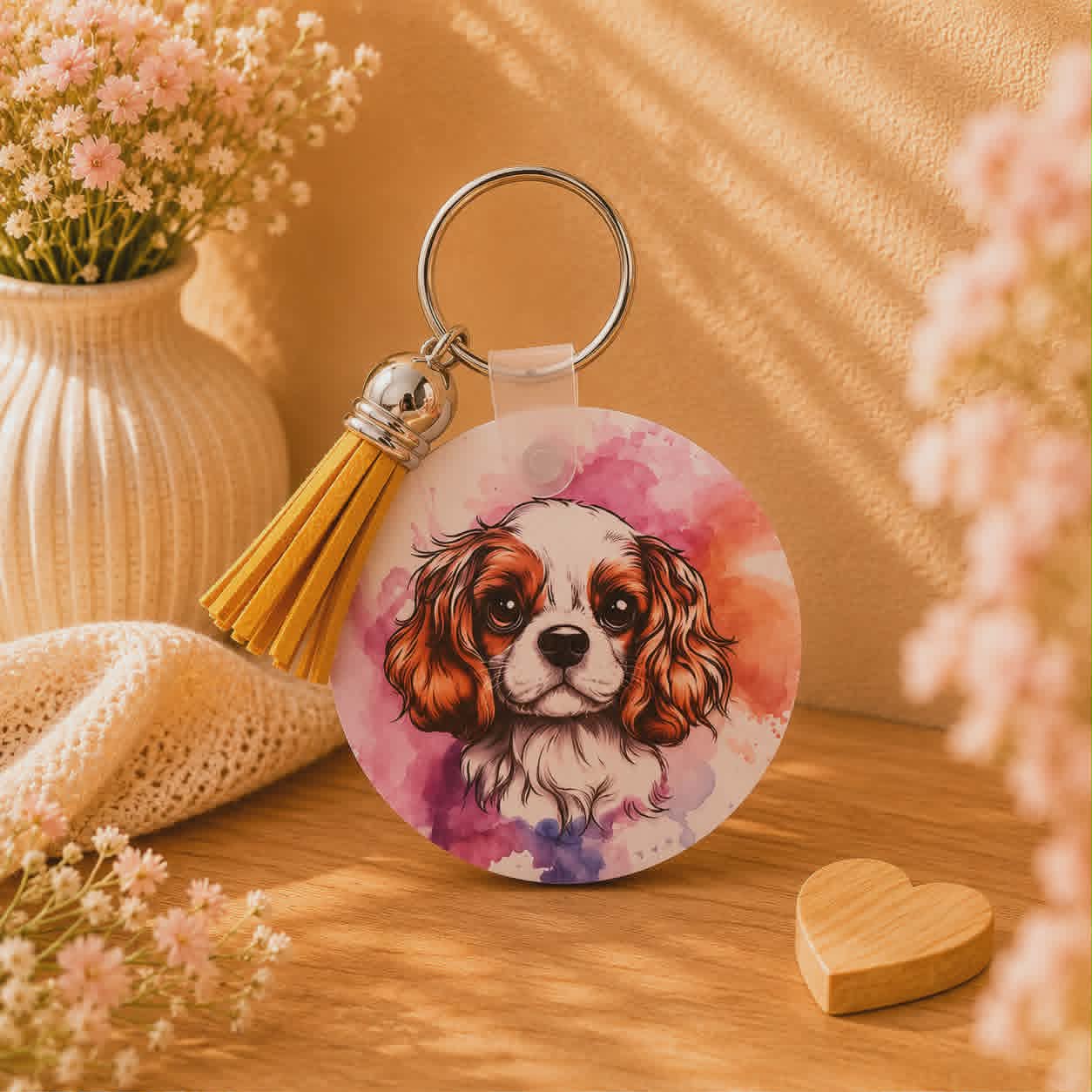 Porte clés "Cavalier King Charles Blenheim Rond"